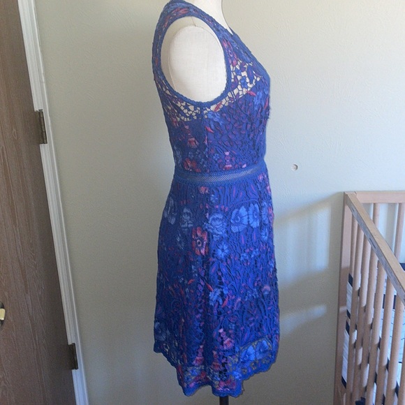 Marchesa Blue and Pink Lace Mini Dress - Picture 7 of 14
